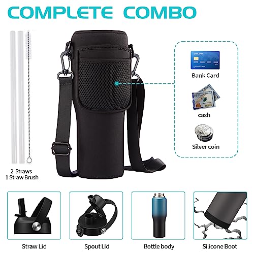 Image of 32oz Water Bottles with Straw - Travel Stainless Steel Water Bottle, Carrier Bag with Strap, 32 oz Tumbler Water Cup Fits Car Cup Holders