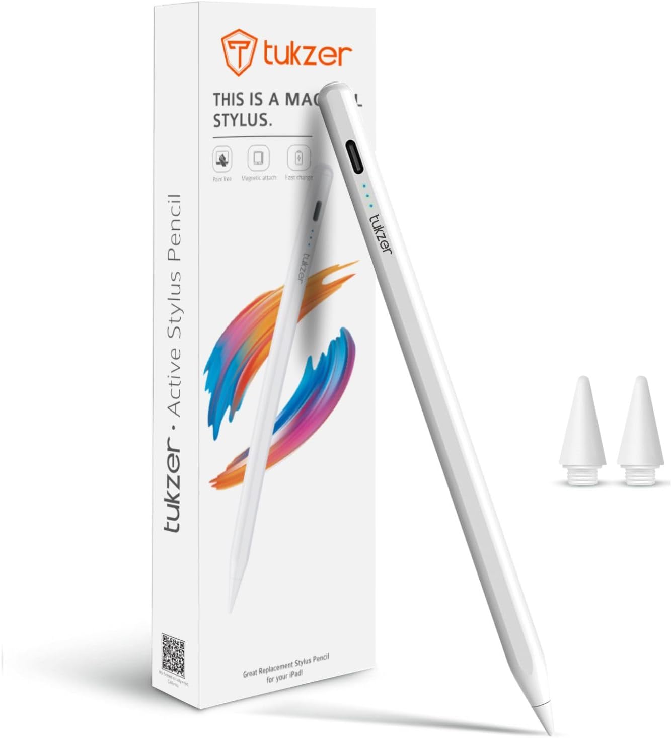 Tukzer Active 2nd Gen Stylus Pen iPad Pencil | Palm Rejection, Tilt Sensor, High Precision| for only iPad 2018 Onwards iPad(6/7/8/9/10) Air(3/4/5) Pro11(1/2/3/4) Pro12.9 (3/4/5/6) Mini(6/5) White
