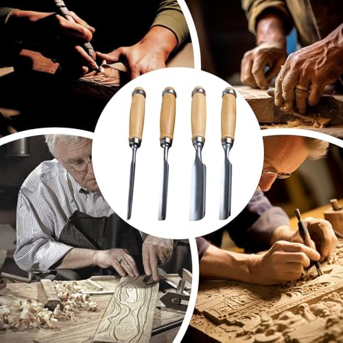 Outils à main portables pour bois tendre : kit de 4 ciseaux et gouges - 5