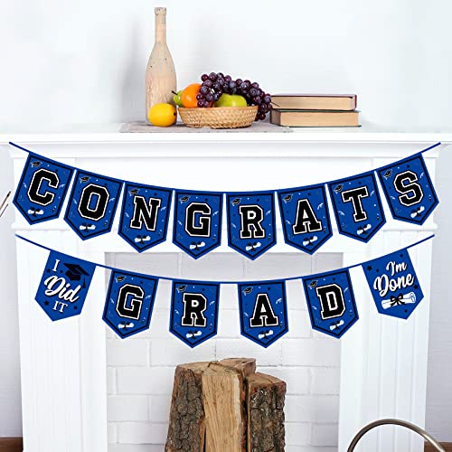 Image of 2026 Blue Graduation Banner - No DIY Required Graduation Party Supplies Decorations for College, High School (Blue and Black Congrats Grad)