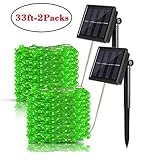 Solar String Lights outdoor 33ft 8 Modes Copper Wire Lights 100 LED Starry Lights waterproof String Lights Decorative lighting for Patio Garden Yard Party Valentines lights(2 PACKS-GREEN)