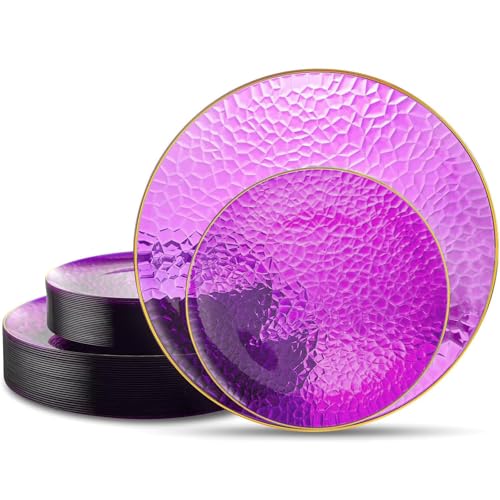 Hioasis 60 Pcs Purple Plastic Plates for Party & Wedding