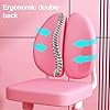 Small Desk, Standing Desk, Desk Chair Set, Height Adjustable Children School Study Table Chair Set with Astronaut Pattern, Ergonomic Desk Chair with Large Writing Board, Bookshelf and Drawer (Pink) #3