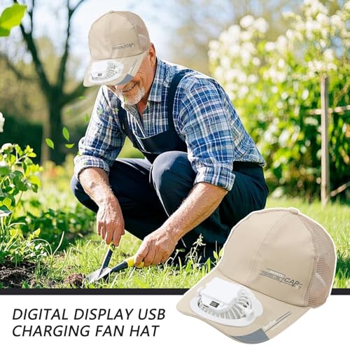 Chapeau avec ventilateurs USB rechargeable écran numérique 3 vitesses été