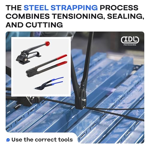 Image of IDL Packaging Portable 1 /2 inch x 400' Steel Strapping Kit, 1100 lbs Break Strength - Full Packaging Strapping Solution - Standard Banding Kit - Enough Strapping and Seals for 200 Uses Before Refill