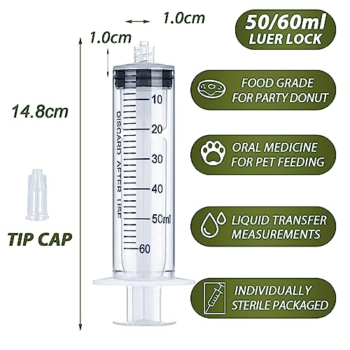60ml luer lock syringe 4 pack large plastic sterile syringes without needle for liquid oral measurement dispensing with cap 50ml60cc