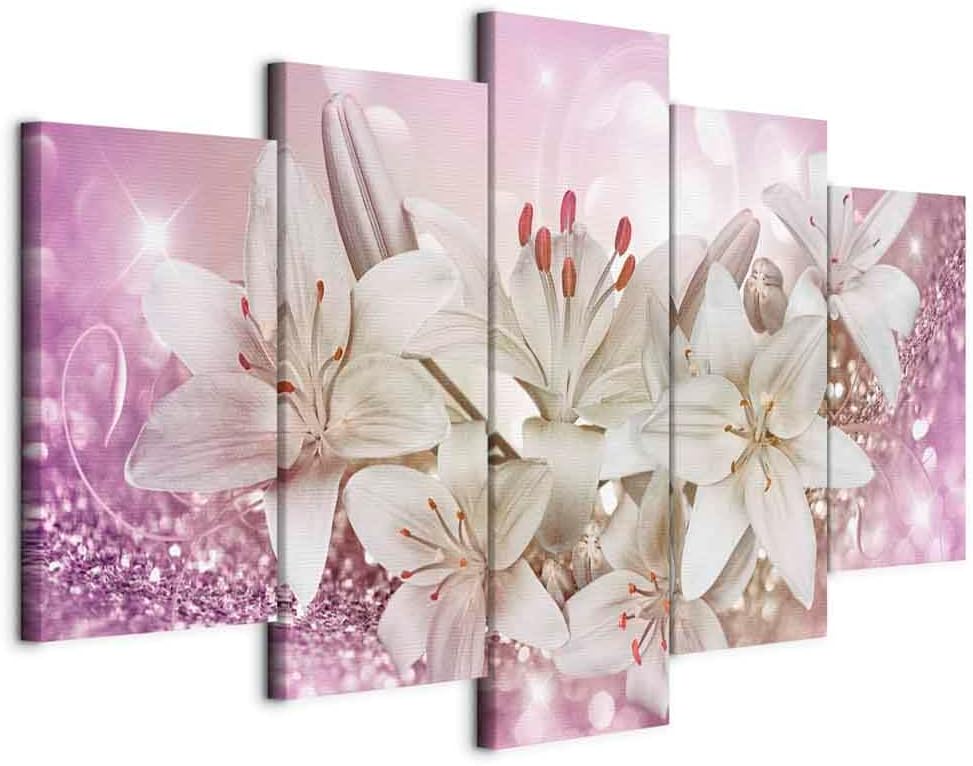 artgeist Acoustic Canvas Wall Art Flowers Lily 40x20 in - 5pcs Picture with Acoustic Foam Sound Print Artwork Room Acoustics Soundproofing b-A-0309-b-p