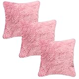 Set De 3 Cojines Rellenos Decorativos 45 Cm/Peluche Largo (Rosa)
