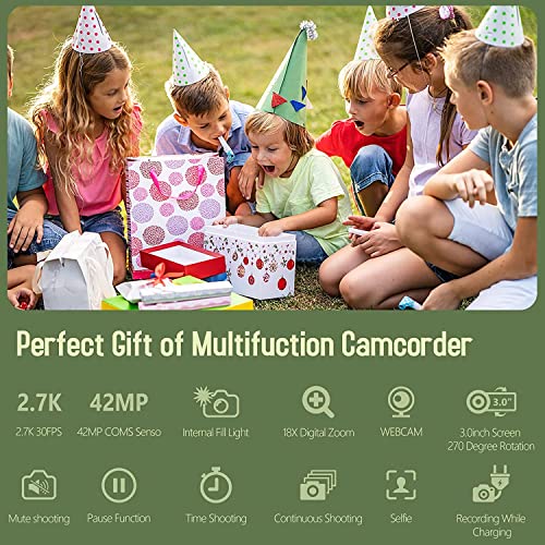 Zakwas Video Camera Camcorder, 2.7K Camcorder 42Mp 18X Digital Video Camera For Youtube 3.0'' 270 Degree Rotation Screen Video Recorder Vlogging Camera With Remote Control And Two Batteries #TOP6