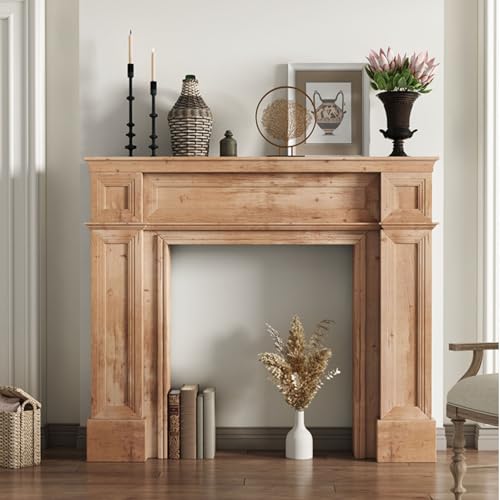 Image of Modern Simple Fireplace Surround, Wooden Home Decorative Cabinet Mantel Surround, Decorative Fireplace Shelf, Traditional Wood Console-Table, Rectangular Entryway Table,Brown,Small