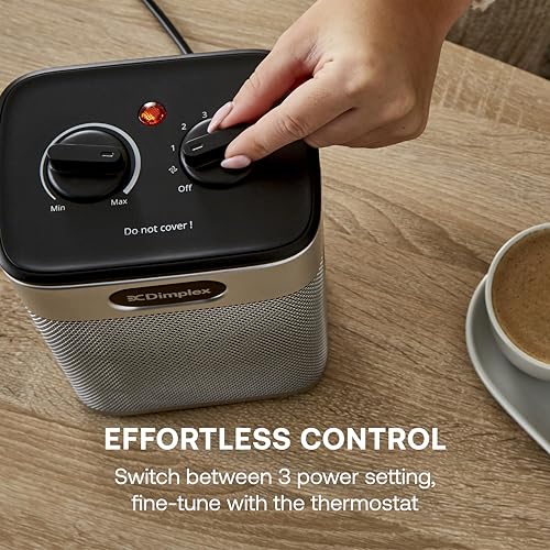 Dimplex DXUC2BS 2000W Upright Ceramic Fan Heater Portable Electric Heater with Adjustable Thermostat, 3 Heat Settings, Fan-Only Mode, Tip-Over & Overheat Protection - Black and Silver