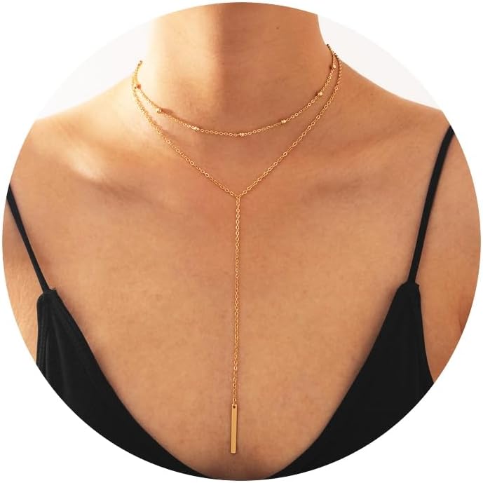 RLMOONRLMOON Lariat Necklace for Women Trendy Layered Bar