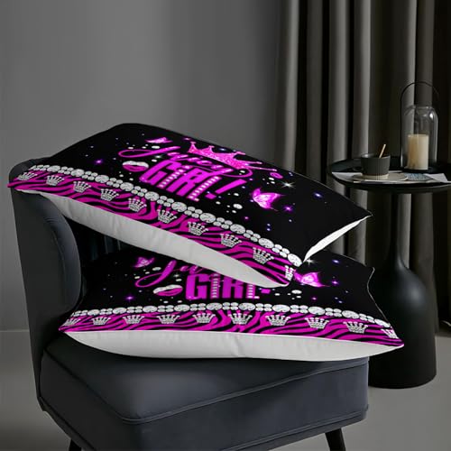 Image of AILONEN Girls Glam Crown Bedding Set Full Size,Hot Pink & Black Zebra Print Comforter with 2 Pillowcases,3-Piece Diamonds Quilt Set for Fashion Girl Bedroom