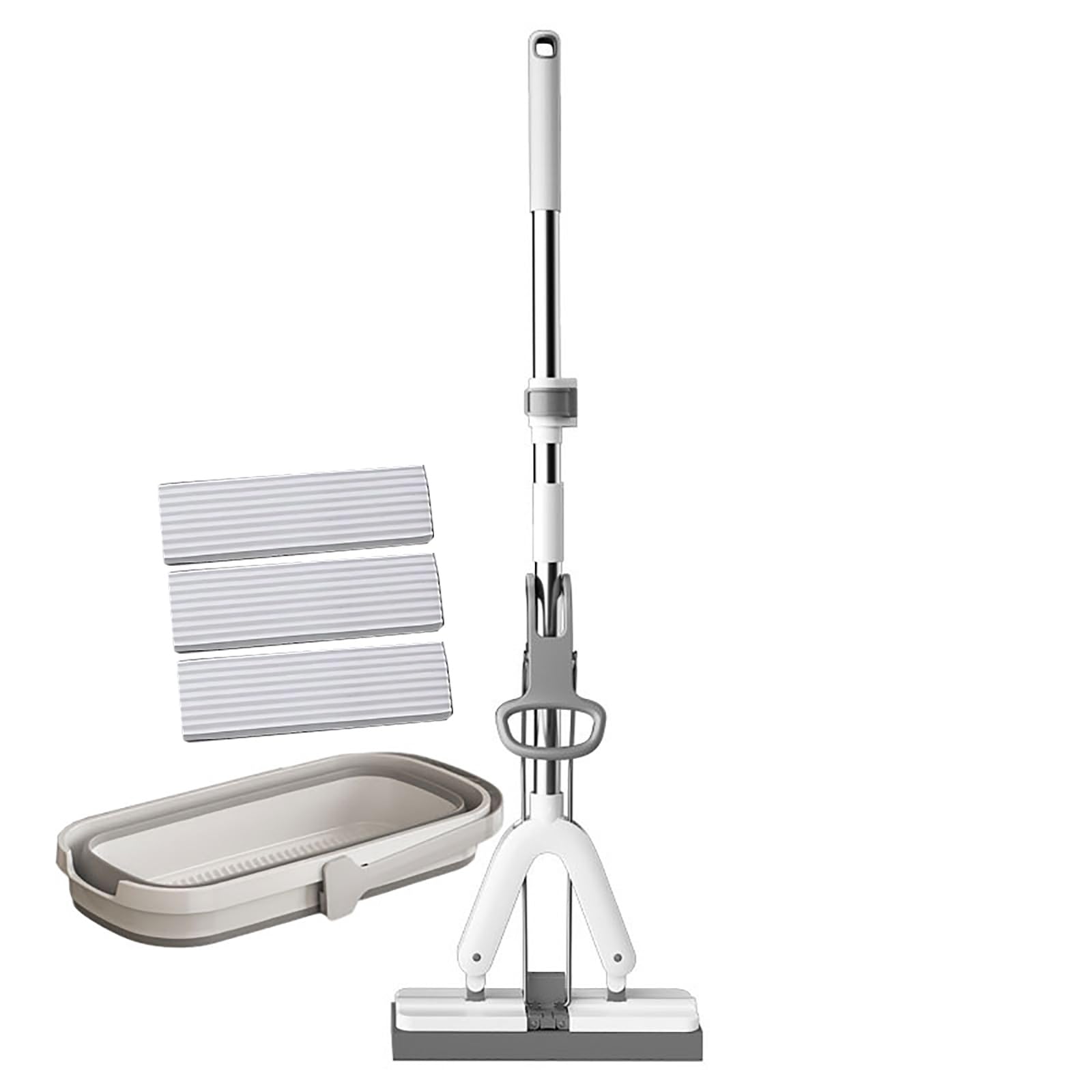 Mopa Plana Escoba fregona Magic con 3 Esponja Ultra Absorbente Permite Limpiar los Suelos sin mojarse y ensuciarse Las Manos Ideal for Todas Las Superficies Lisas(White Gray)