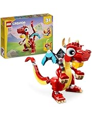 LEGO Creator Red Dragon Magic 3 in 1 Construction Toy for Boys and Girls, Build Your Own Toy Dragon with Moving Arms and Legs, Comes with 3 Different Toy Animals, Gift Idea, from 9 Years 31145