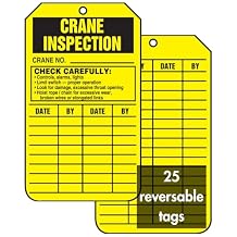Accuform TRS303CTP PF-Cardstock Inspection Record Tag, Legend "Crane Inspection", 5.75" x 3.25", Black on Yellow Pack of 25