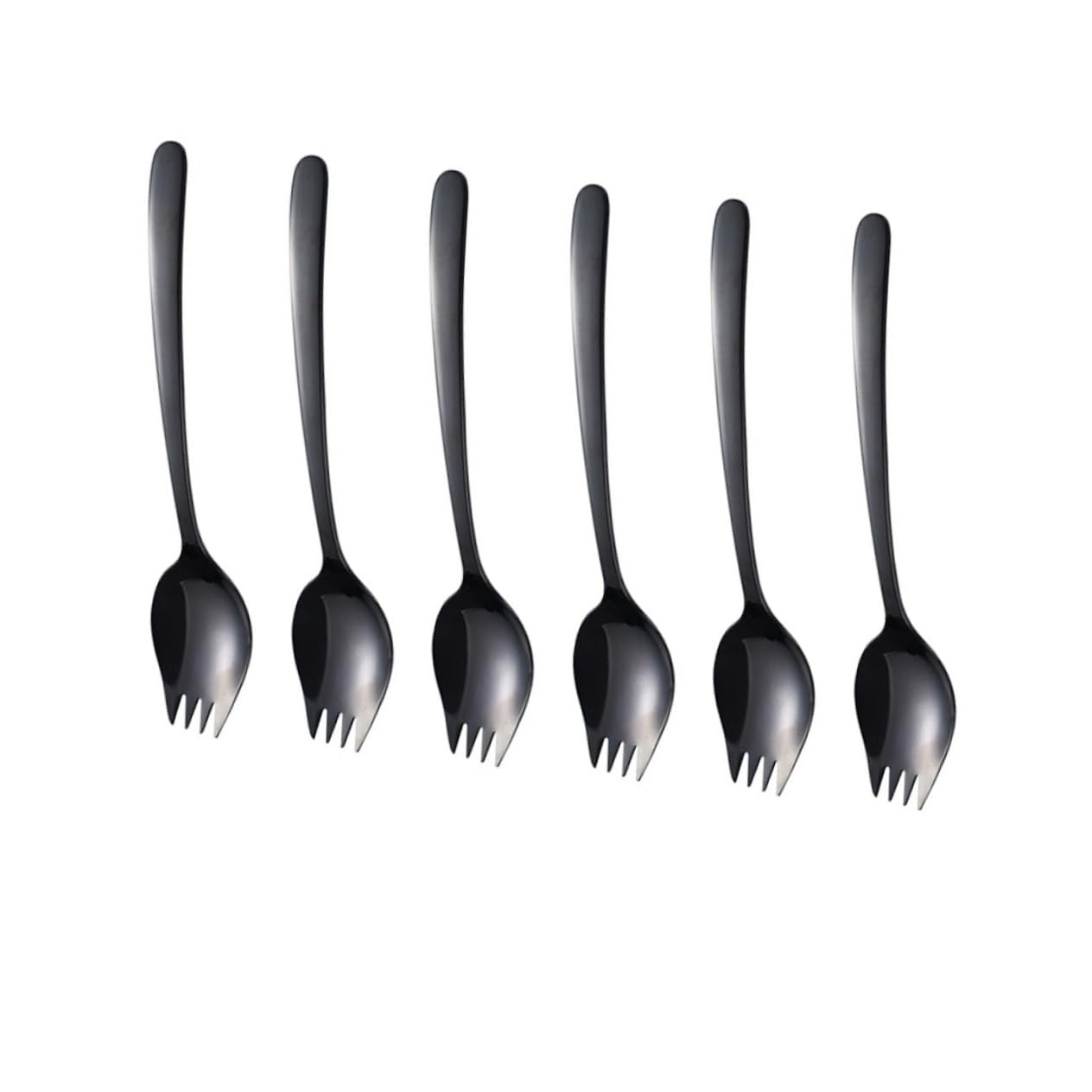 BRIGHTFUFU Stainless Steel Fork Spoon 6pcs Black Forks and Spoons Set Serving Spoons for Pasta Salad Dinner Tableware