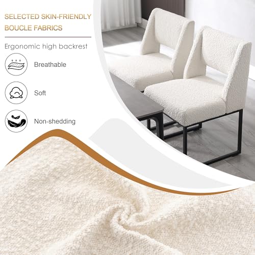 Image of Zesthouse Upholstered Dining Chairs Set of 4, Modern Dining Room Chairs with 4.1 inch Thickened Cushion & Metal Legs, White Boucle Fabric Kitchen Chair with Padded High Back, Heavy Duty Kitchen Chair