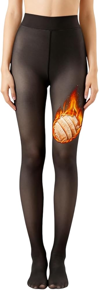 Womens Fleece Lined Tights Winter Warm Thermal Tights Fake Translucent Thick Pantyhose