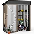 DWVO Metal Outdoor Storage Shed 5x3ft, Lockable Tool Sheds Storage with Air Vent for Garden, Patio, Lawn to Store Garbage Can, Lawnmower, Brown