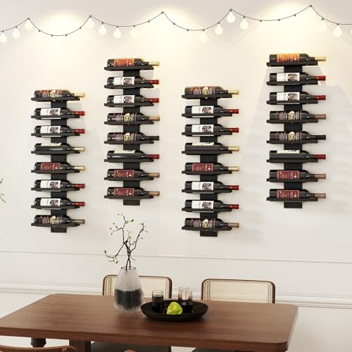 Image of IBUYKE Wall Mounted Wine Rack 12 Bottle,Wood Storage Rack,Black TMJ913B | Wine Bottle Holder for Wine Bottles Liquor Champagne DIY Wall Wine Rack for Home Bar Storage and Display