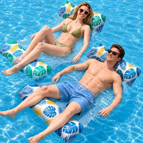 Luftmatratze Pool 2 Stück Wasserhängematte XL Luftmatratze Wasser 4 IN 1 Wasserspielzeug Pool LuftmatratzeErwachsene Wasserhängematte Mit Netz Aufblasbare Pool Zubehör Spielzeug Spaß