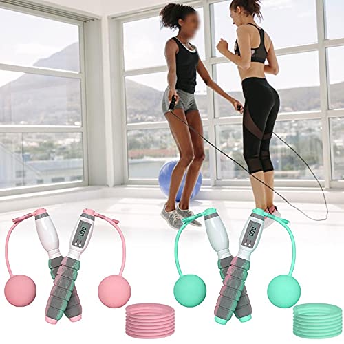 XIANGFATS Cuerda Saltar Cuerda de Gimnasio Saltando la Cuerda de Salto de la Cuerda de la Cuerda sin Cables para Adultos Equipos de Fitness portátiles con Contador Digital (Color : Green)