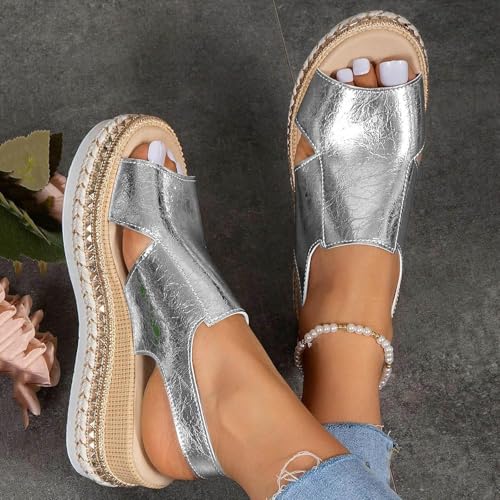 Orthopedic Sandals for Women,Summer Sandals for Women 2025,Casual Comfortable Mid Heels Open Toe Espadrilles Slip On Shoes Dressy Summer Flat Casual Strappy Slip On Wedges Shoes4