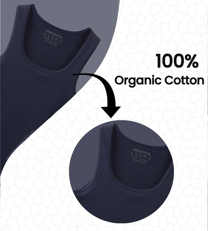 Image of Freecultr Cotton Vest for Men Sleeveless Lightweight Solid Round Neck Comfort Vest | Ultra-Soft Breathable Innerwear Sando for Gym, Sports, Workout, and Everyday Wear | Regular Fit and Durable Design