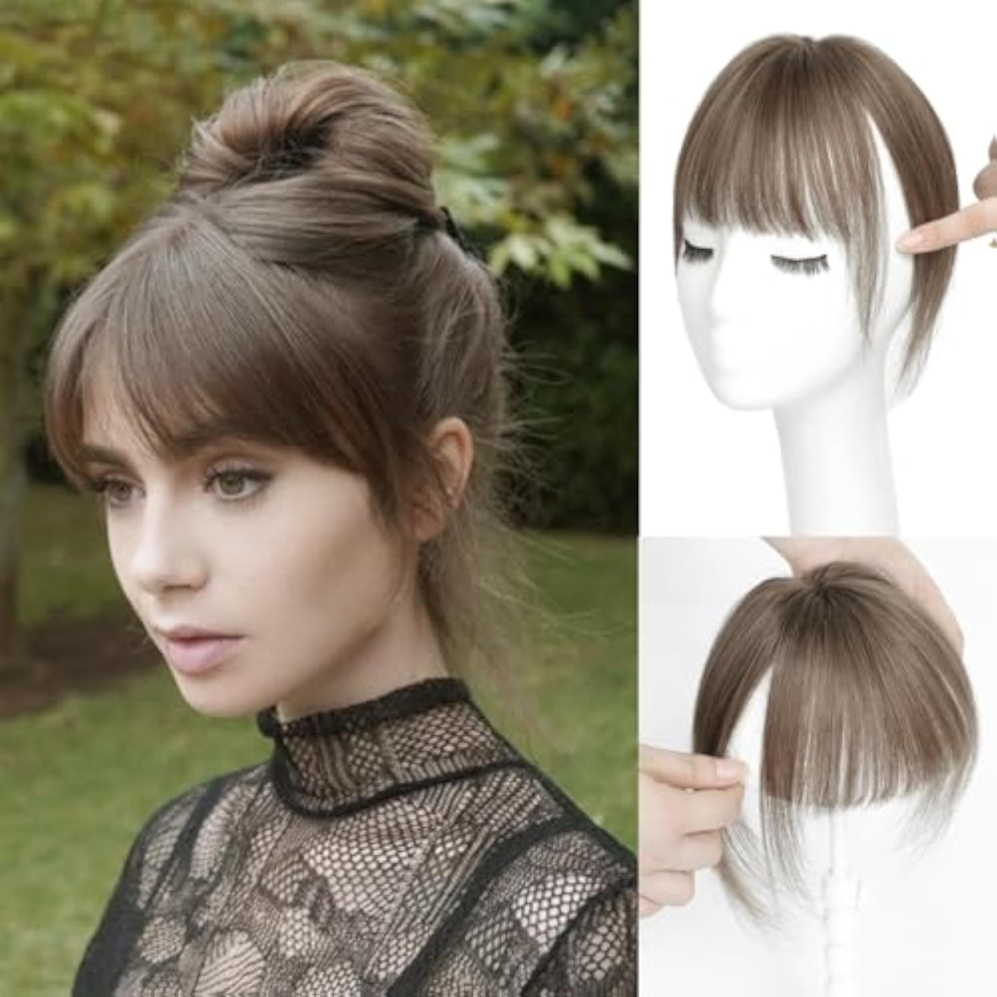 Natural Black Human Hair Topper with Front Bangs
