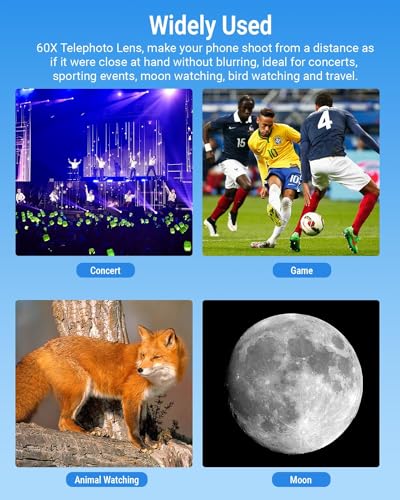 Image of APEXEL 60X HD Telephoto Lens for Most Smartphones, All-in-One Kit with Tripod & Bluetooth Remote, High-Power Lens for Long-Distance Photography