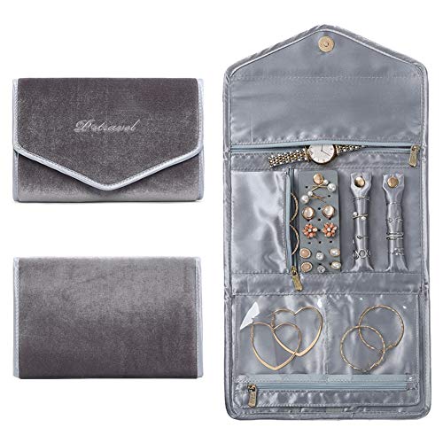 VanFn Rouleaux de bijoux, rouleau de rangement de bijoux de voyage, étui à bijoux pliable, sac de rangement de bijoux pour femmes pour bagues, colliers, montres, broches Série P. Travel