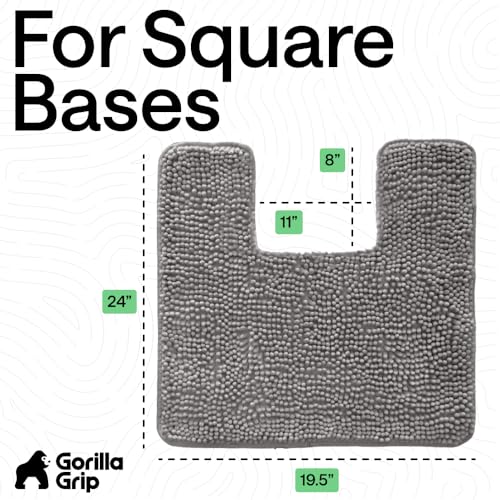 Image of Gorilla Grip Plush Absorbent Shaggy Chenille Bath Rug Mat for Toilet Base with Rubber Backing, Machine Washable, Microfiber Bathroom Contour Mats for Toilets, Bath Room Decor, Square, 22.5x19.5, Grey