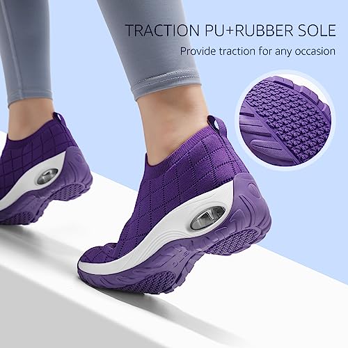 STQ Womens Walking Shoes with Arch Support Non Slip Work Shoes Quilted Slip on Sock Sneakers2