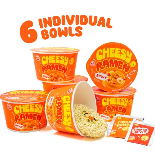 Image of Cheesy Ramen (Bowl) - Spicy Flavor | Bold, Creamy & Cheesy Korean Instant Bowl Noodles with a Spicy Kick, 3.17 oz (Pack of 6)