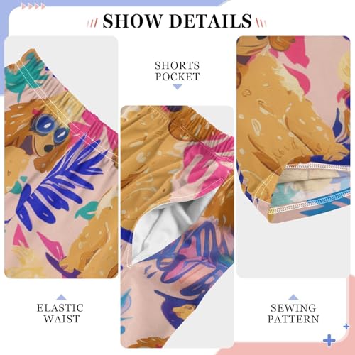 Poodle Palm Leaf Boys Long Pants Soft Trousers Elastic Waist Kids Lounge Bottoms with Pockets S-XL4