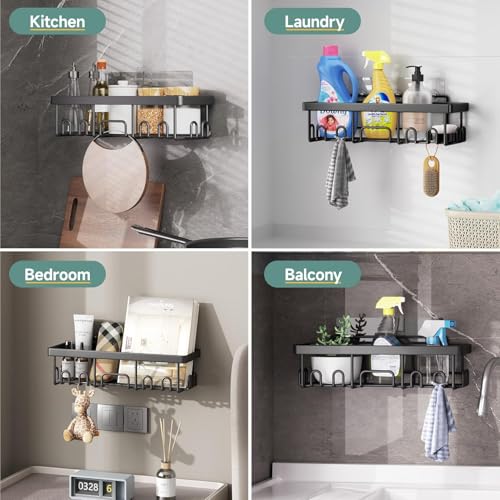 Image of JD FRESH 6 in 1 Self Adhesive Organizer Combo /Stand for Bathroom Without Drill /Racks and Shelves for Wall /Soap Holder with Tooth Brush Holder /Bathroom Accessories - (Black, 6pc)