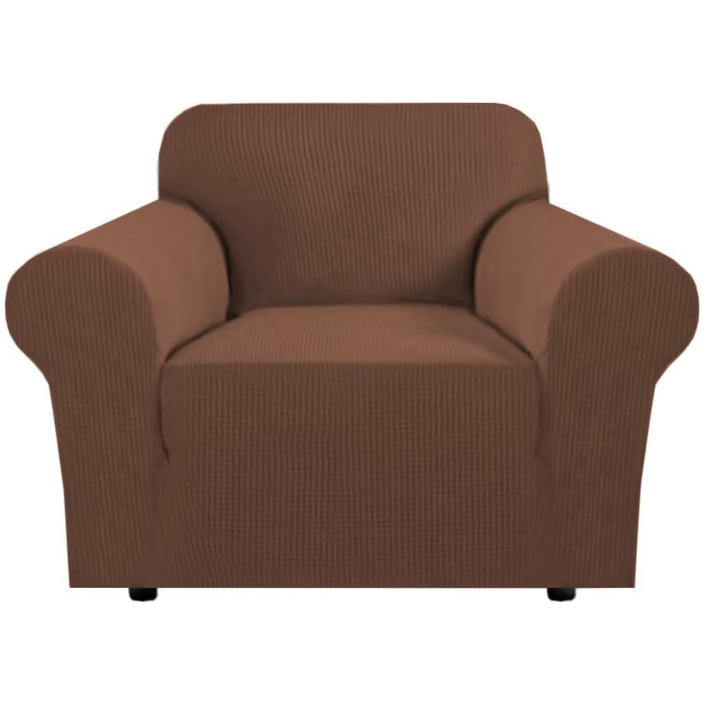 Photo 1 of H.VERSAILTEX Stretch Chair Slipcover Sofa Cover Furniture Protector High Spandex Small Checks Knitted Jacquard Sofa Cover Chair Covers for Living Room (Armchair 31"-40", Caramel)