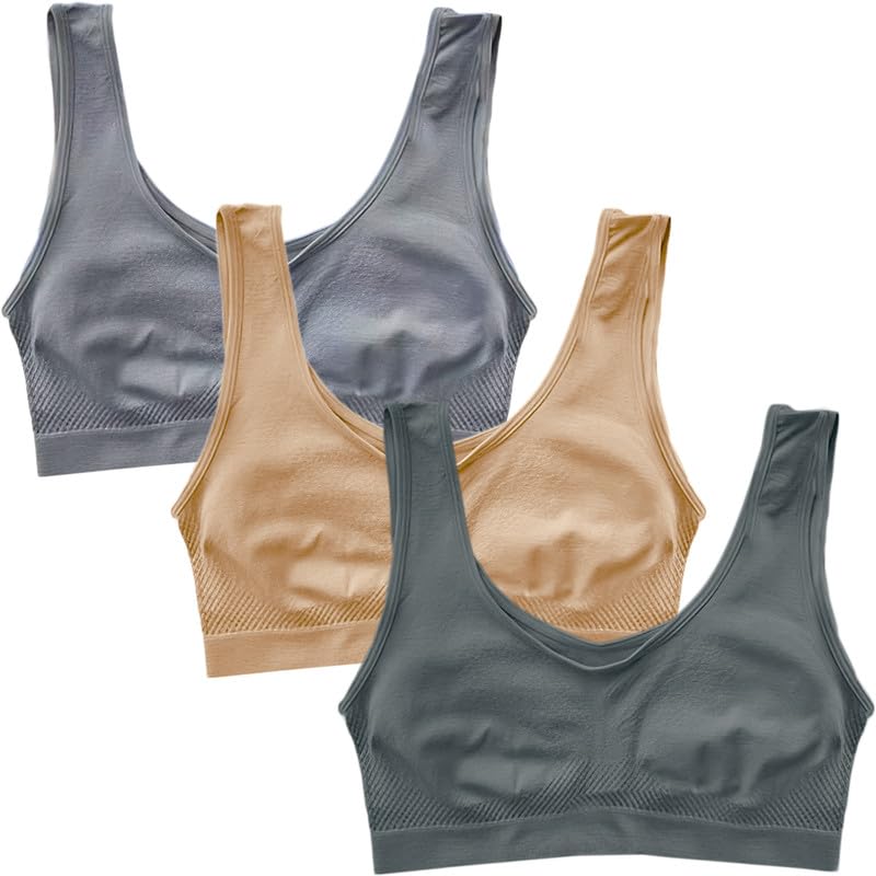 Image of Pack of 3 Seamless Air Bra: Stretchable, Non-Padded, Non-Wired Sports Bra for Women
