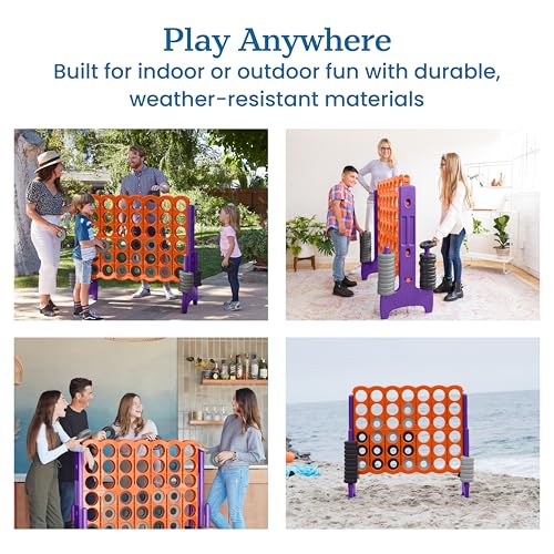 Image of ECR4Kids Jumbo 4-to-Score Giant Game with 42 Rings and Reset Sliders, Kids Games, Orange, Purple