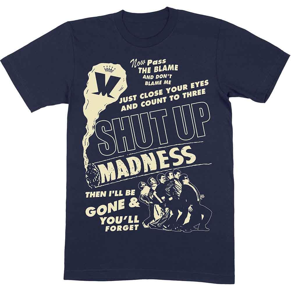 Madness T Shirt Shut Up Band Logo Official Mens Navy Blue M