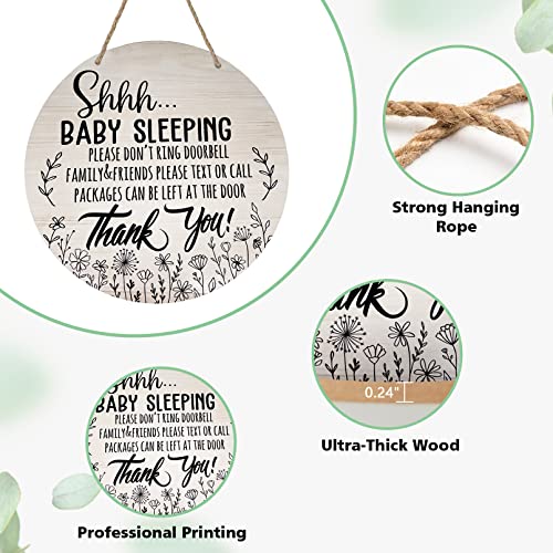 Image of Deroro Baby Sleeping Sign for Front Door, Please Do Not Ring Doorbell Wood Door Hanger for Outdoor Outside Porch Decor, Rustic Wooden Wreath Wall Hanging Decoration for Home
