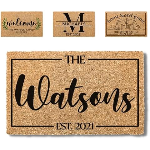 Housewarming Gifts for New Home, Personalized Door Mat, 3 Sizes - 6 Designs, Custom Doormat with Family Name, Customized Welcome Mat Outside for Front Door Cover