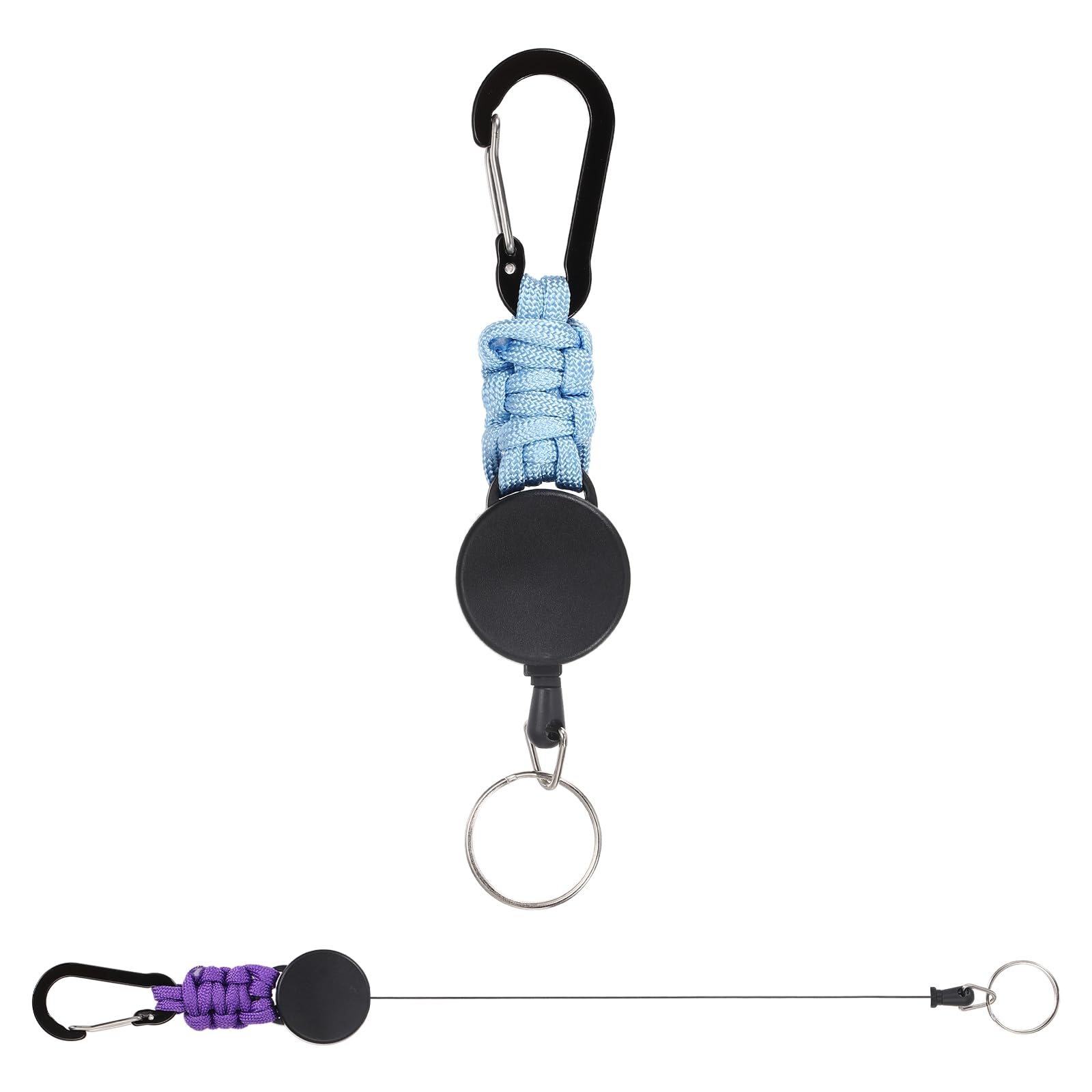 PATIKIL Retractable Keychain, 2 Pcs Heavy Duty Carabiners Badge Holder Reel ID Holder Clip Key Chain with 27" Steel Cord for Bags Keys Ring Cards Electronics, Purple & Blue