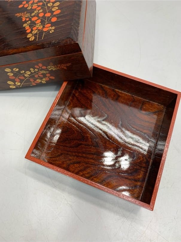 Amazon.co.jp: 重箱栖芳作春慶塗二段重二段塗り竹渕萩模様茶道具漆芸