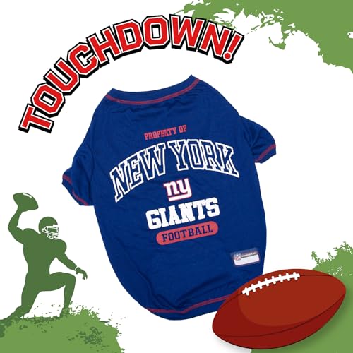Image of NFL New York Giants Dog T-Shirt for Pets, Size Medium. Officially Licensed Pet Shirt with Team Logo, Soft Stretchable Comfort Fit Apparel for Dogs & Cats