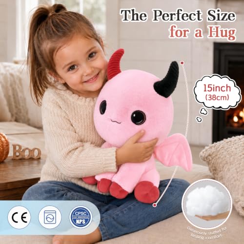 Image of MorisMos Pink Stuffed Animal, Cute Devil Plush with Horns and Wings