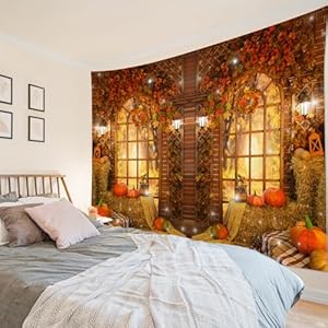 HVEST Fall Tapestry Wall Hanging Rustic Pumpkin Thanksgiving Tapestries Maple Forest Natural Scenery Tapestry for Living Room Bedroom Dorm Holiday Party Decor925X709 Inchs