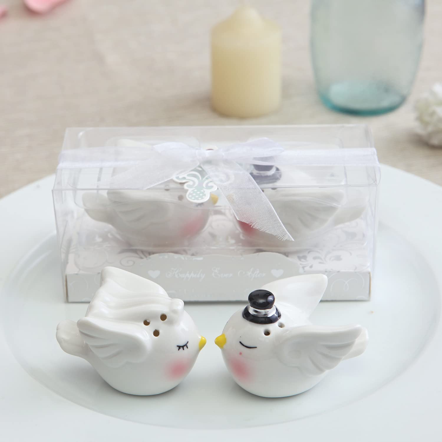 KateMelon Kissing Love Birds - Juego de salero y pimentero de cerámica para novia y novio, regalos de boda, decoración de mesa, paquete de 10 unidades