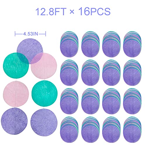 Image of 205 Ft Teal Purple Party Decorations Big Circle Dot Backdrop Garland Tissue Paper Polka Dots Hanging Curtain Streamer for Mermaid Under the Sea Birthday Bachelorette Wedding Shower Party Supplies